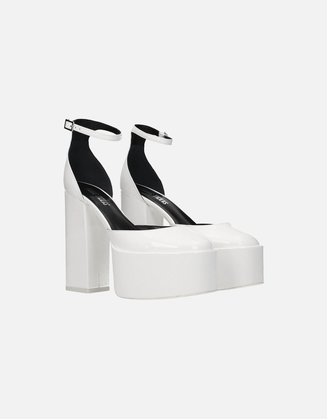 High Heel Patent Leather Sandals with Buckle Closure Women - White