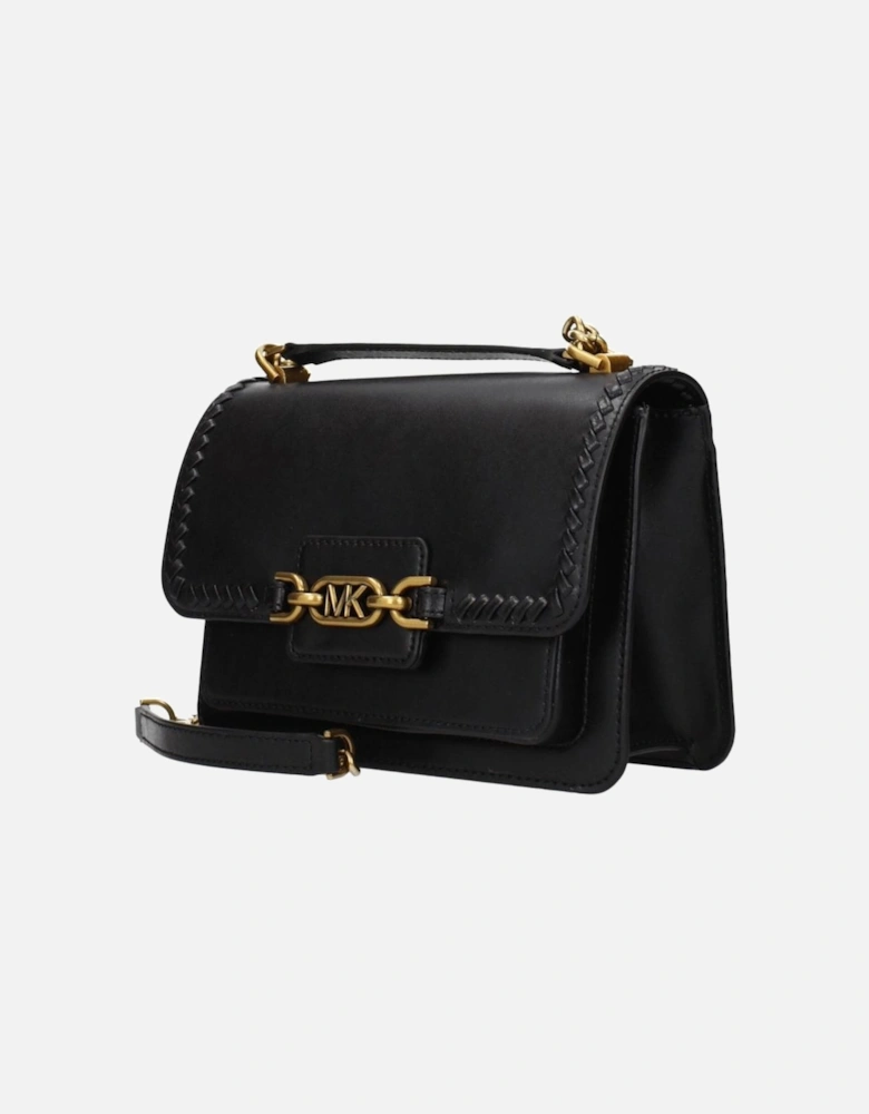 Leather Shoulder Bag with Adjustable Handle Women - Black