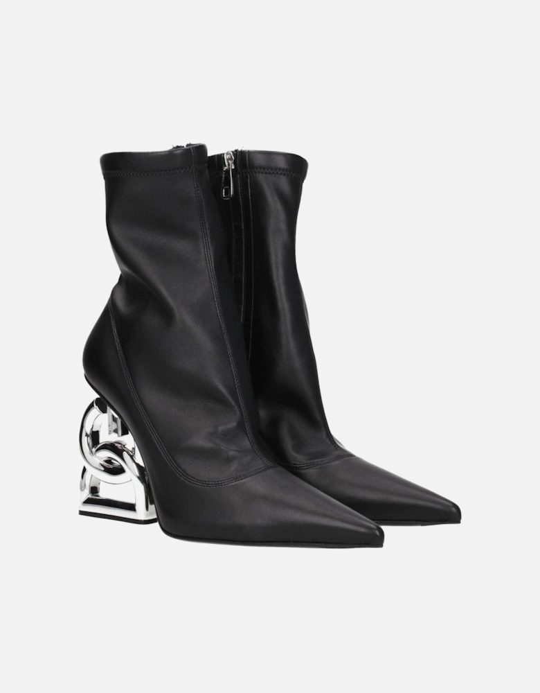 Leather High Heel Pointy Toe Ankle Boots Women - Black