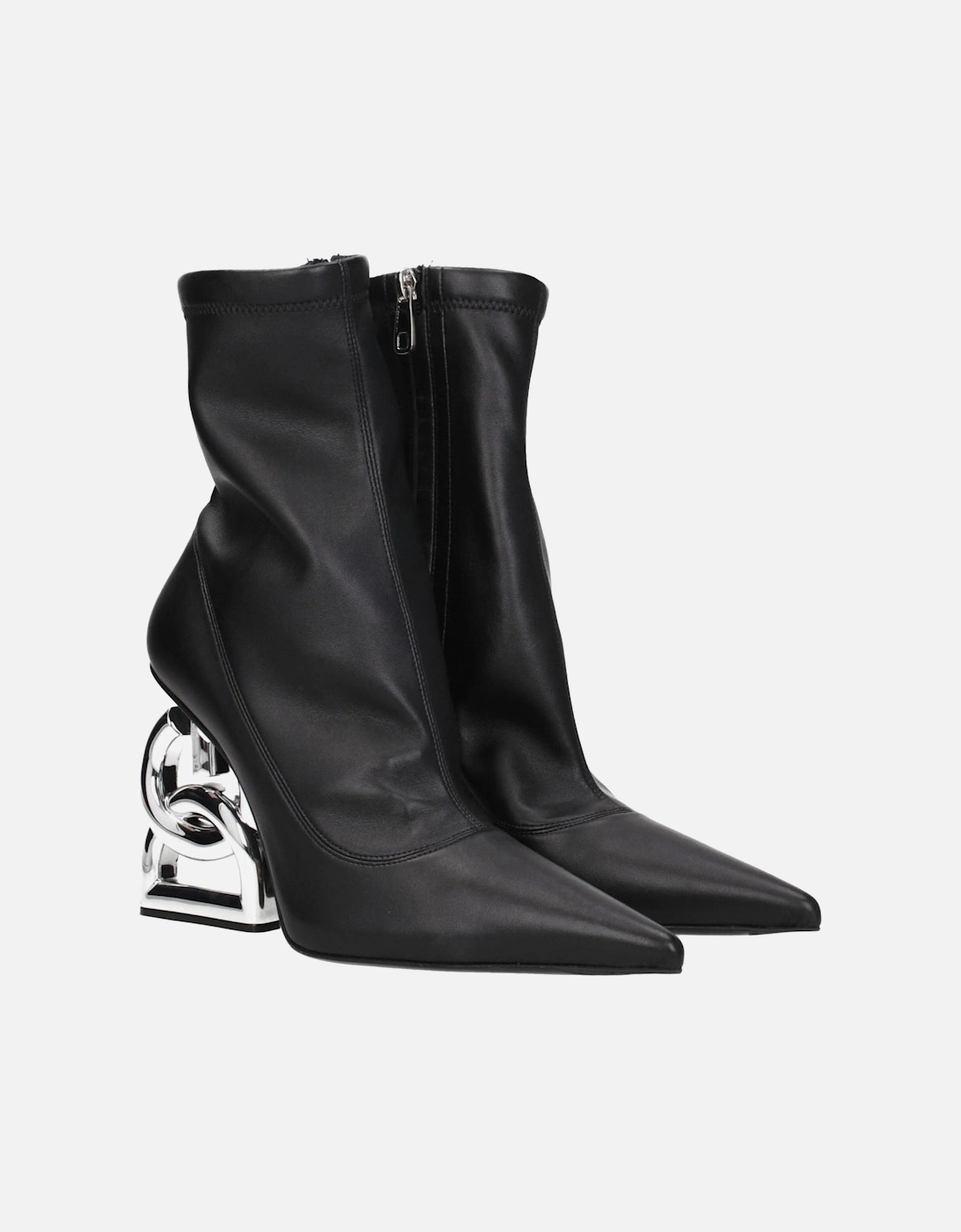 Leather High Heel Pointy Toe Ankle Boots Women - Black