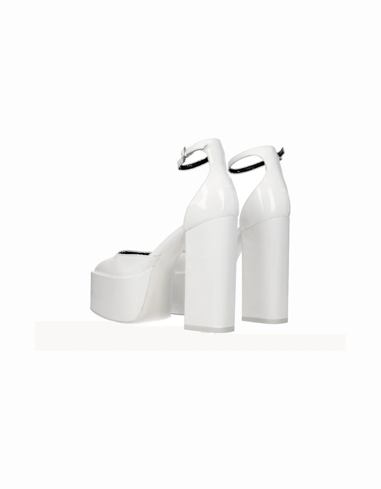 High Heel Patent Leather Sandals with Buckle Closure Women - White