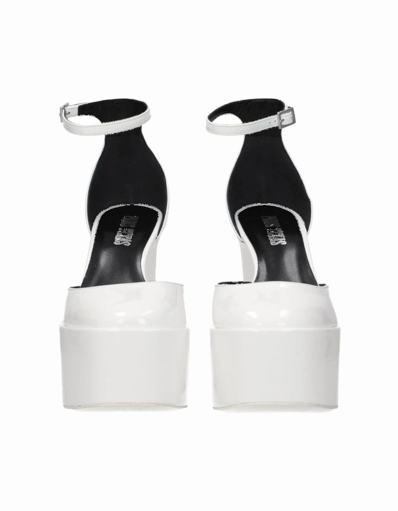 High Heel Patent Leather Sandals with Buckle Closure Women - White