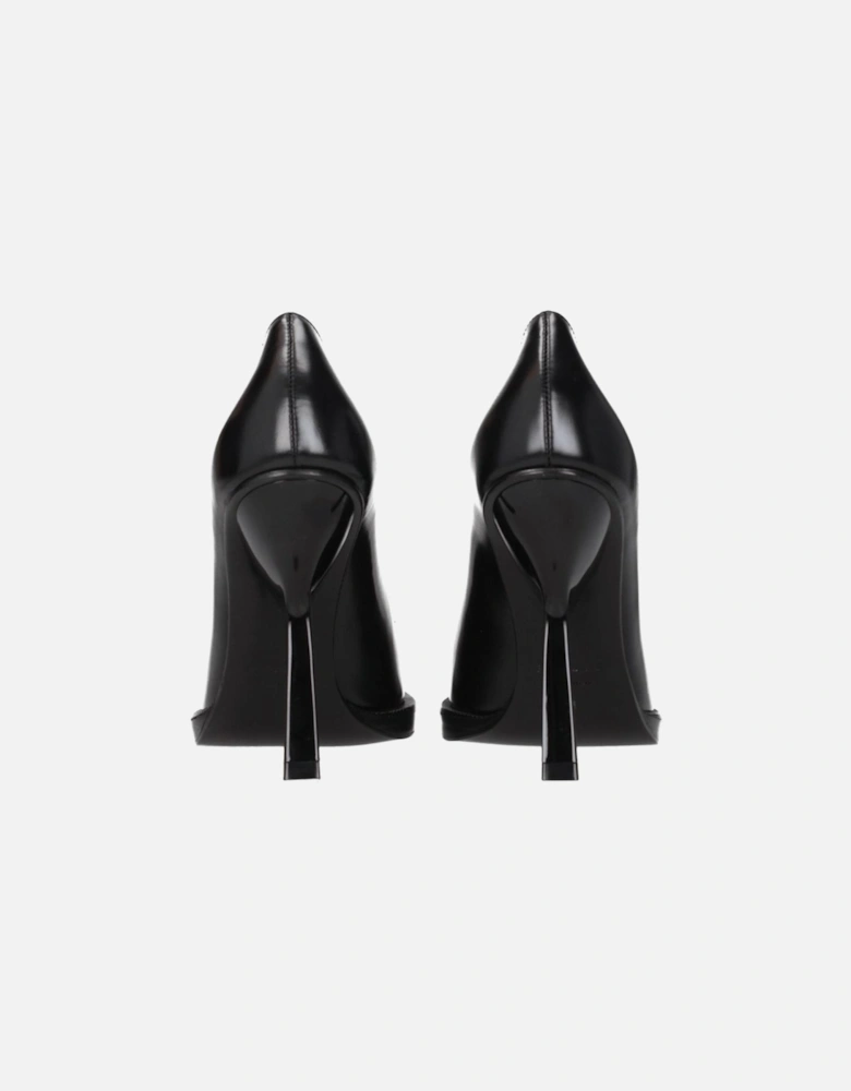 High Heel Square Toe Leather Pumps Women - Black Brooches