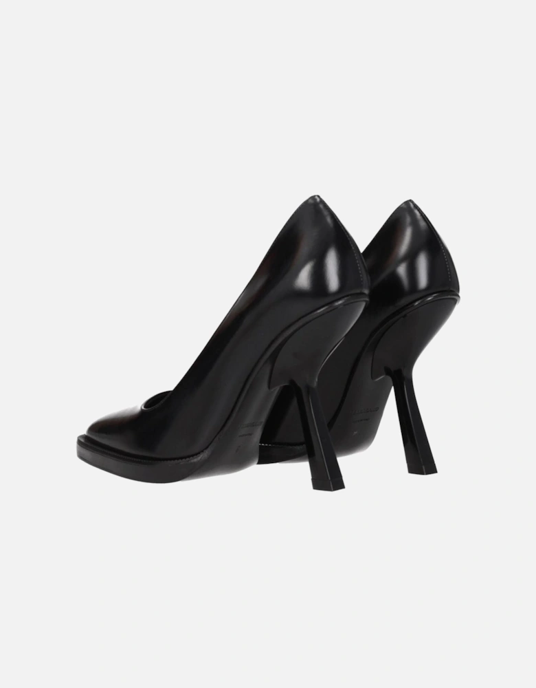High Heel Square Toe Leather Pumps Women - Black Brooches