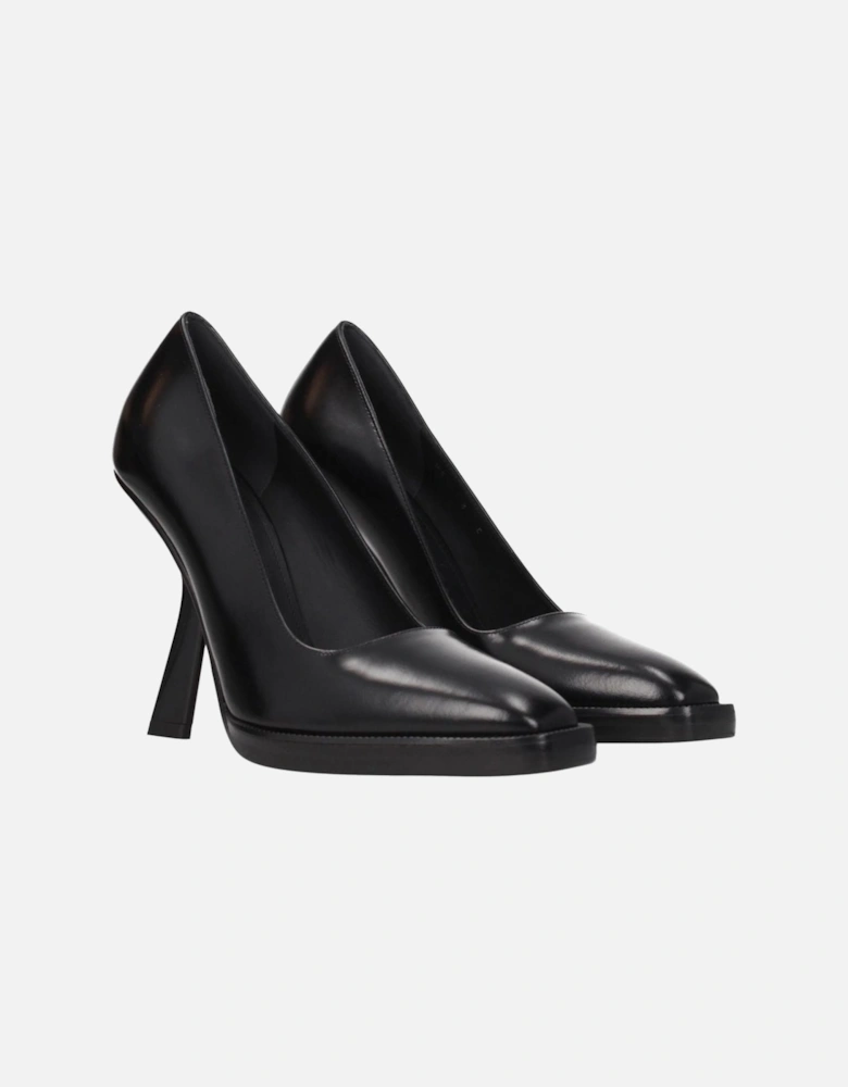 High Heel Square Toe Leather Pumps Women - Black Brooches