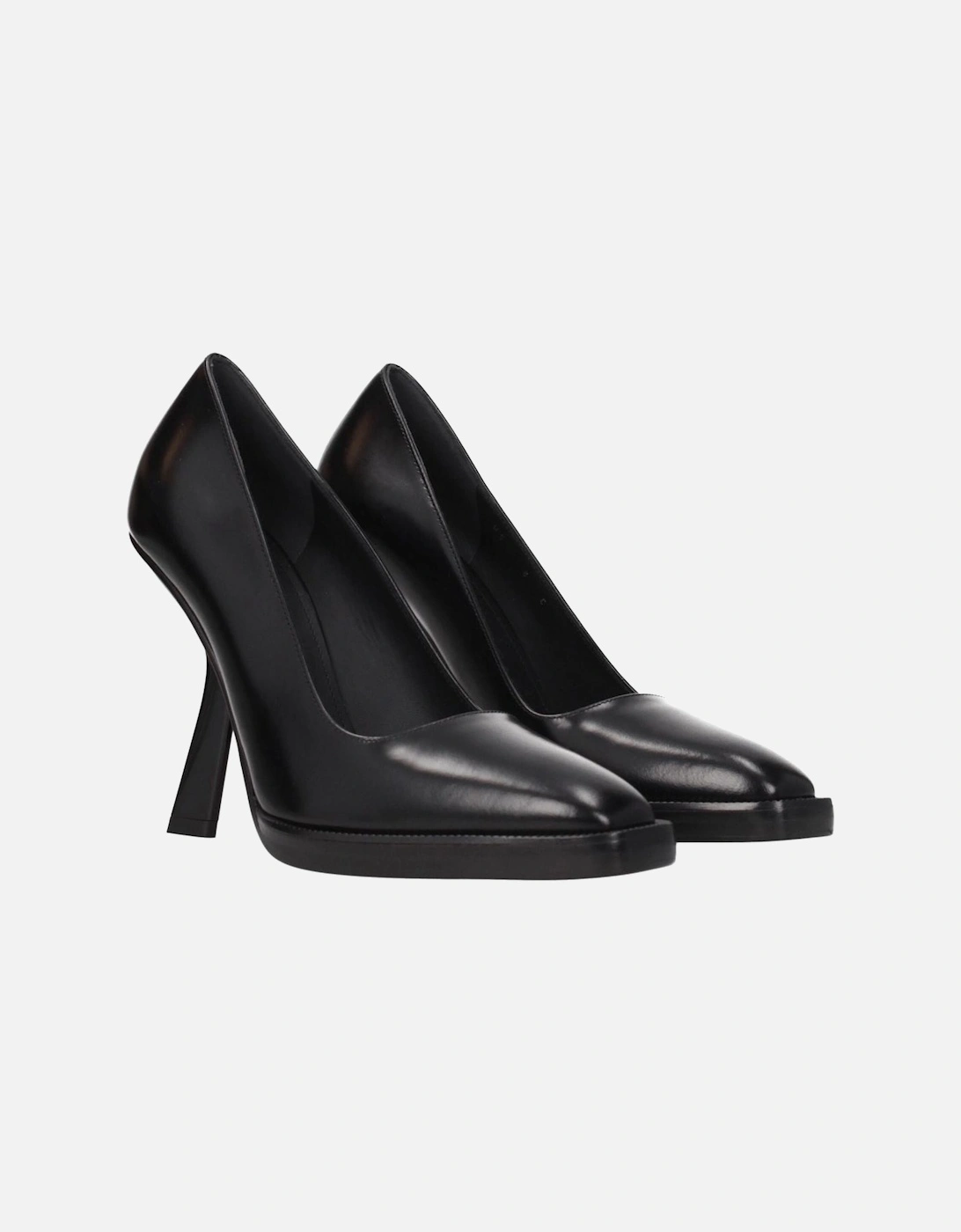 High Heel Square Toe Leather Pumps Women - Black Brooches