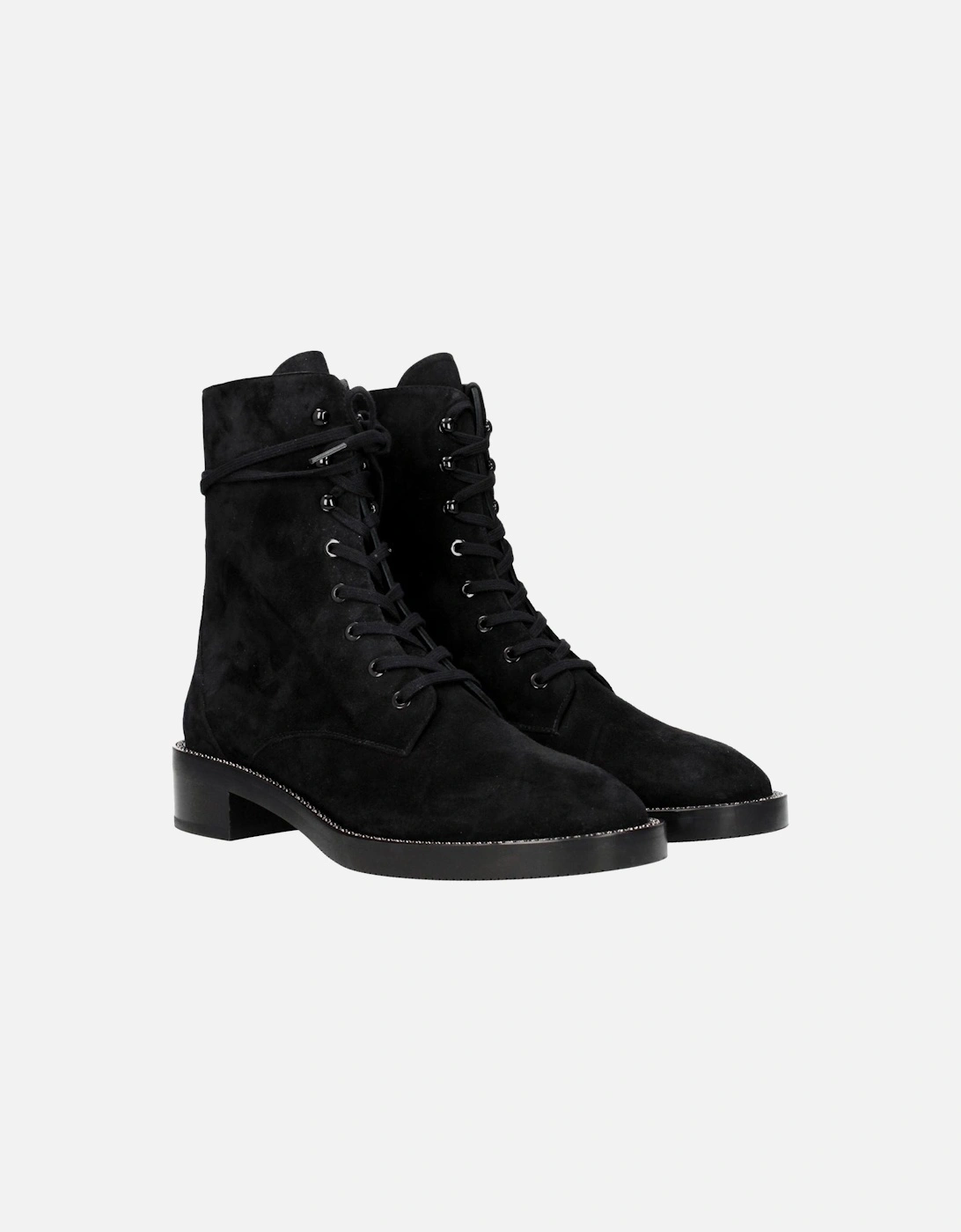 Rhinestone Suede Ankle Boots with Mid Heels Women - Black