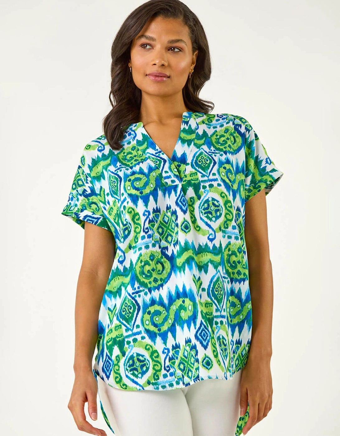 Abstract Print V-neck Top - Blue, 2 of 1