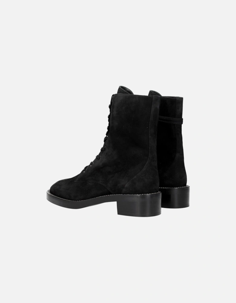 Rhinestone Suede Ankle Boots with Mid Heels Women - Black