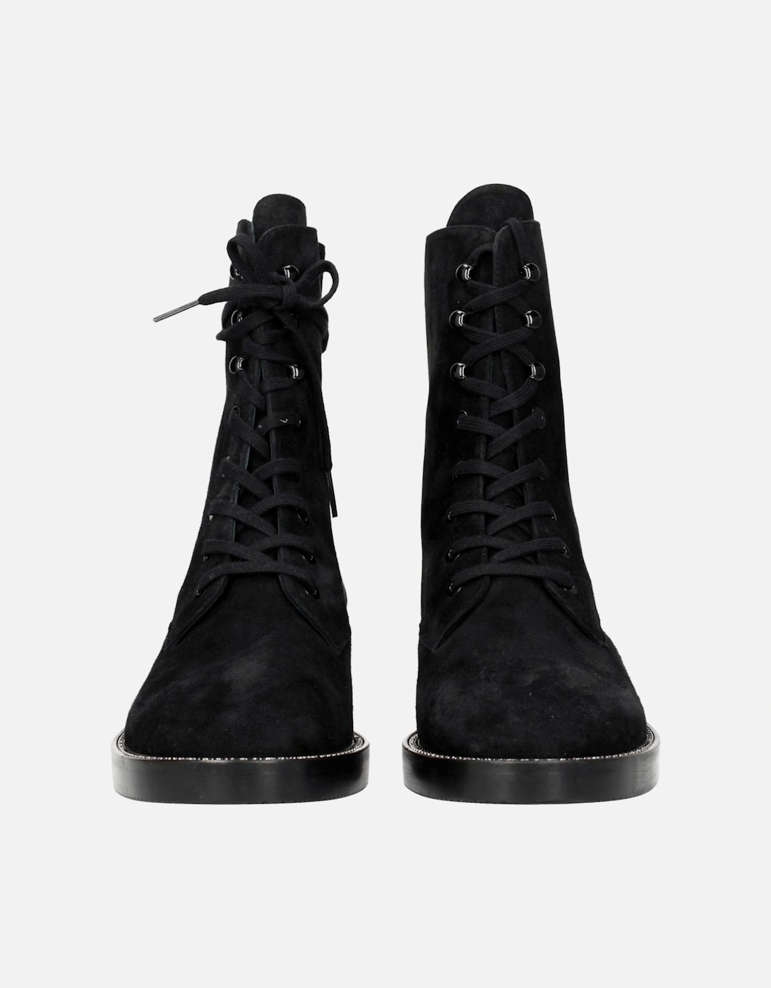 Rhinestone Suede Ankle Boots with Mid Heels Women - Black