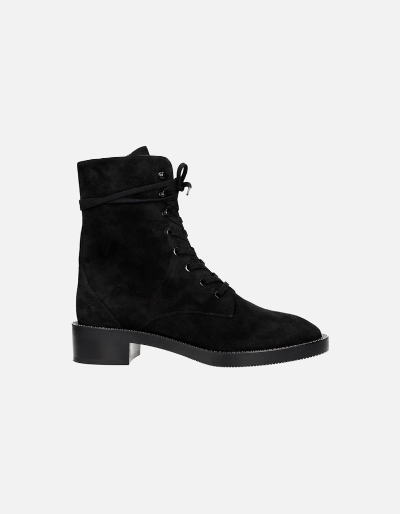 Rhinestone Suede Ankle Boots with Mid Heels Women - Black
