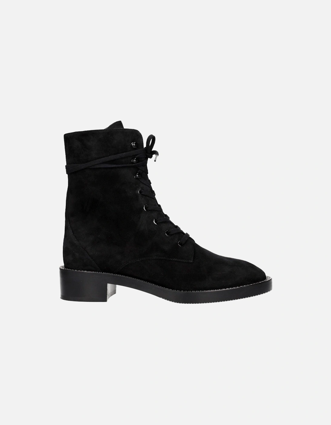 Rhinestone Suede Ankle Boots with Mid Heels Women - Black, 6 of 5