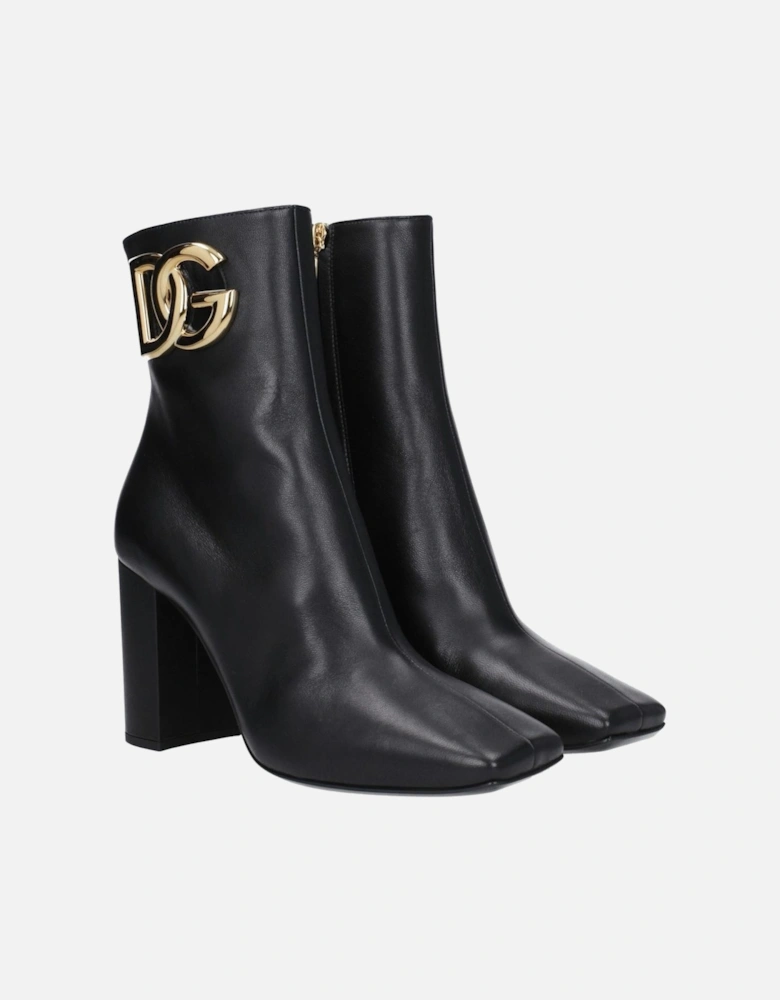 Vintage Effect High Heel Leather Ankle Boots Women - Black