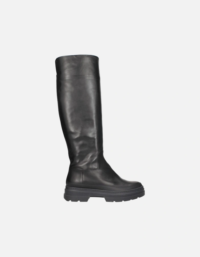 Mid Heel Leather Boots with Round Toe Women - Black