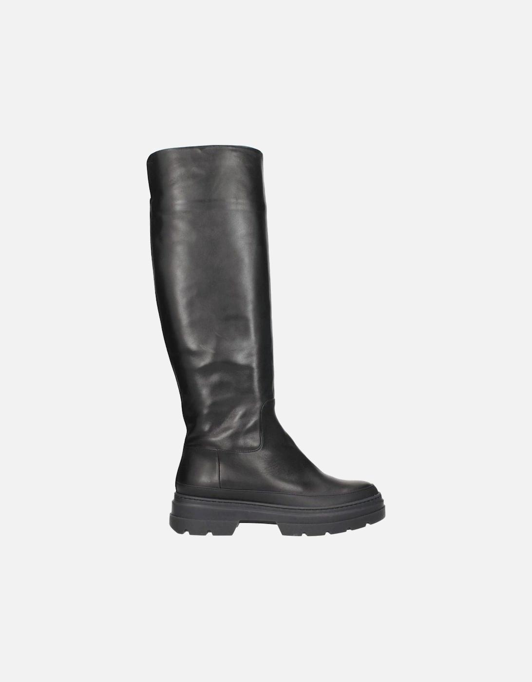 Mid Heel Leather Boots with Round Toe Women - Black, 5 of 4