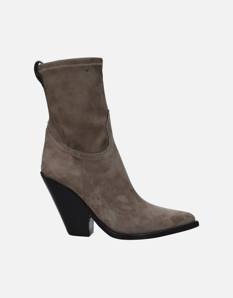 High Heel Pointy Toe Suede Ankle Boots Women - Gray