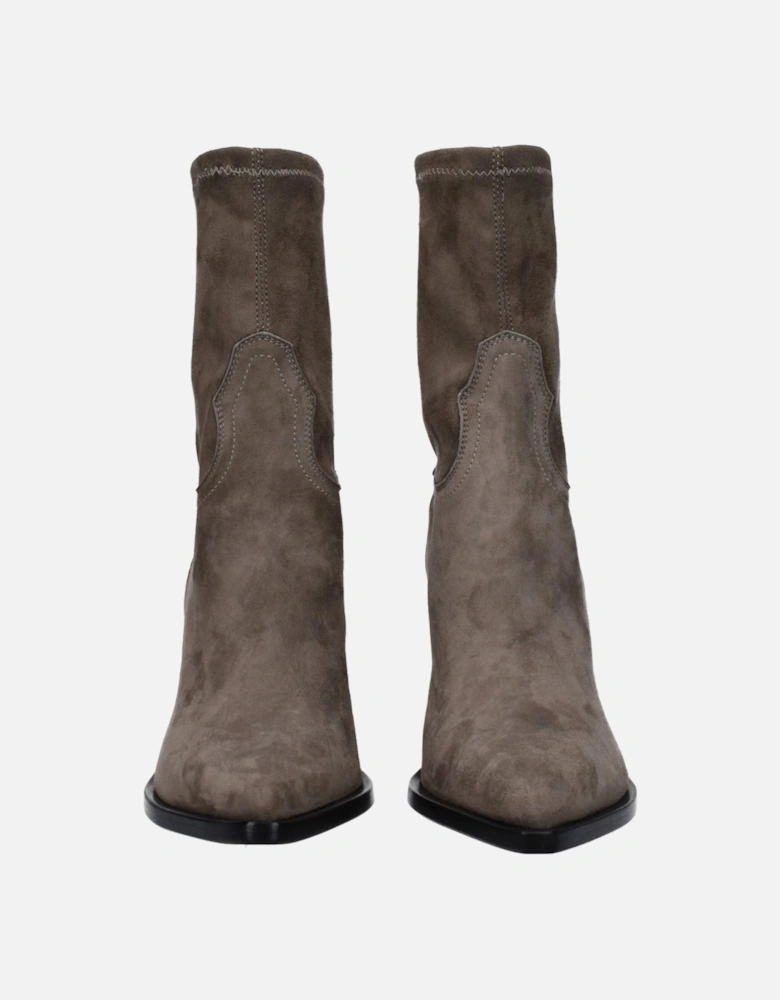 High Heel Pointy Toe Suede Ankle Boots Women - Gray