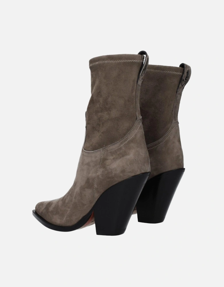 High Heel Pointy Toe Suede Ankle Boots Women - Gray