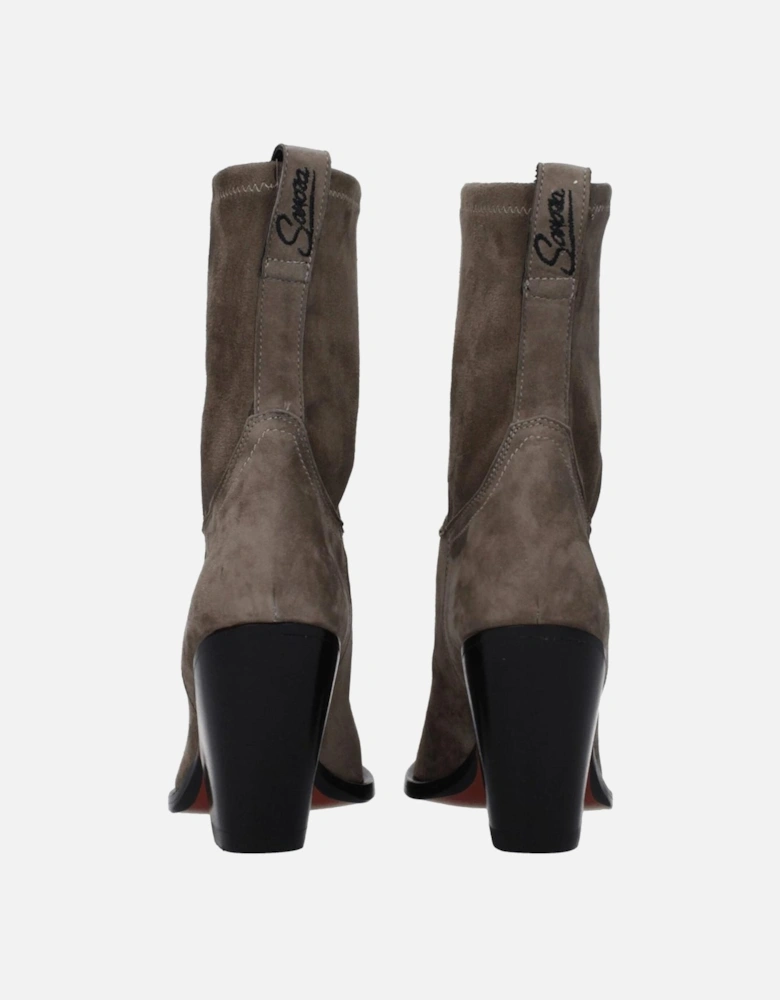 High Heel Pointy Toe Suede Ankle Boots Women - Gray