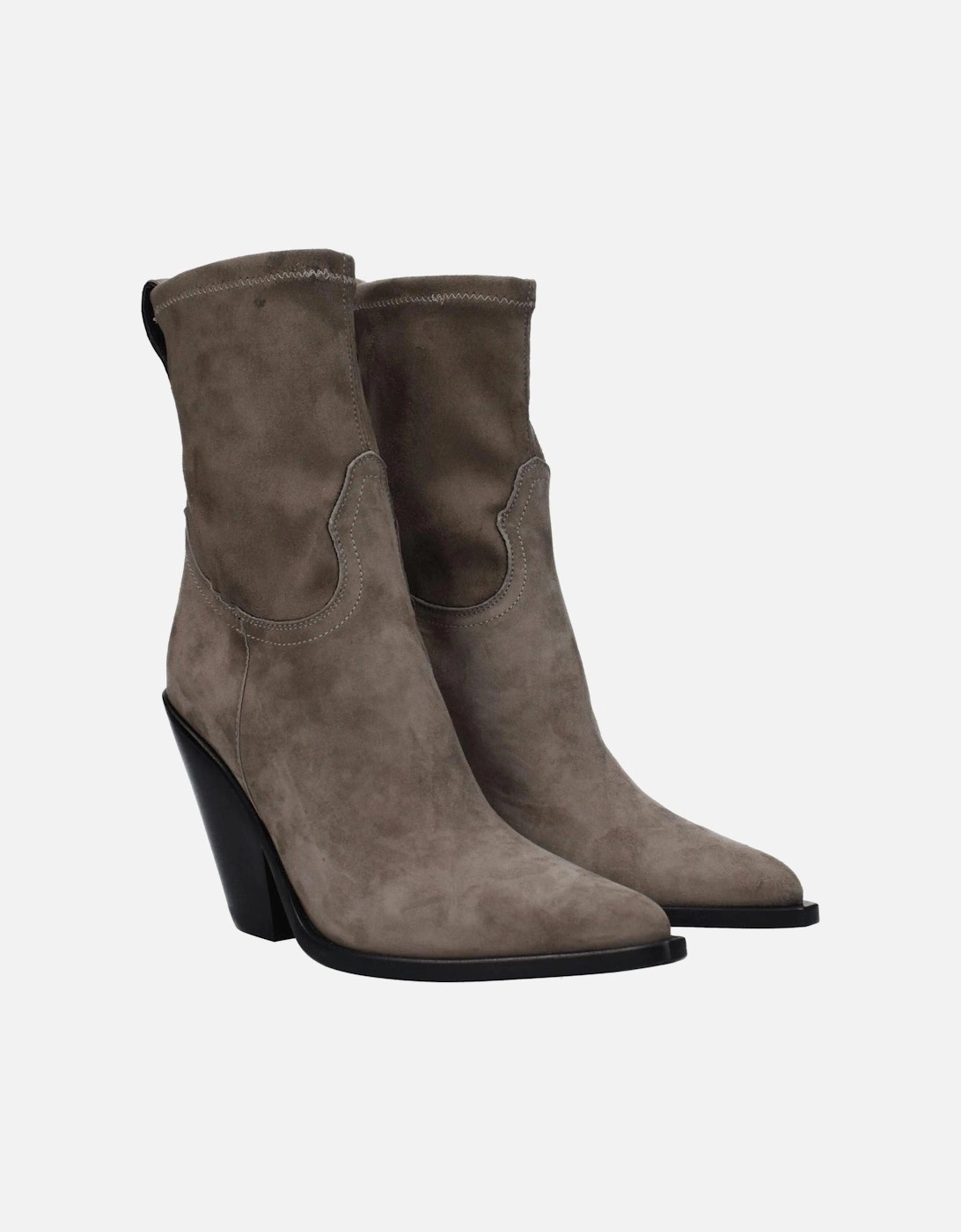 High Heel Pointy Toe Suede Ankle Boots Women - Gray