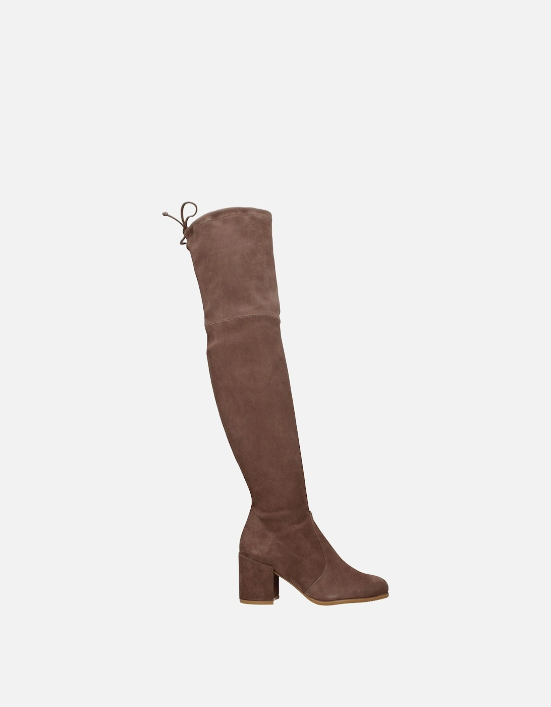 Suede Mid-Heel Round Toe Boots Women - Beige, 5 of 4