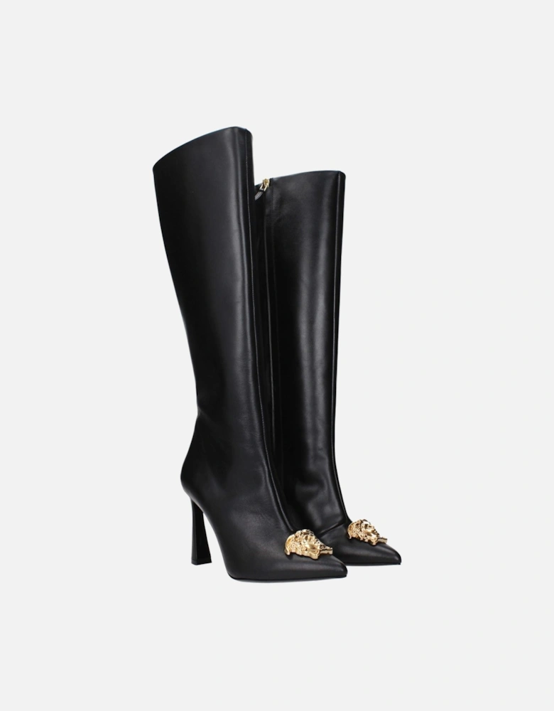 Leather Boots with High Heel and Zip Closure Women - Black