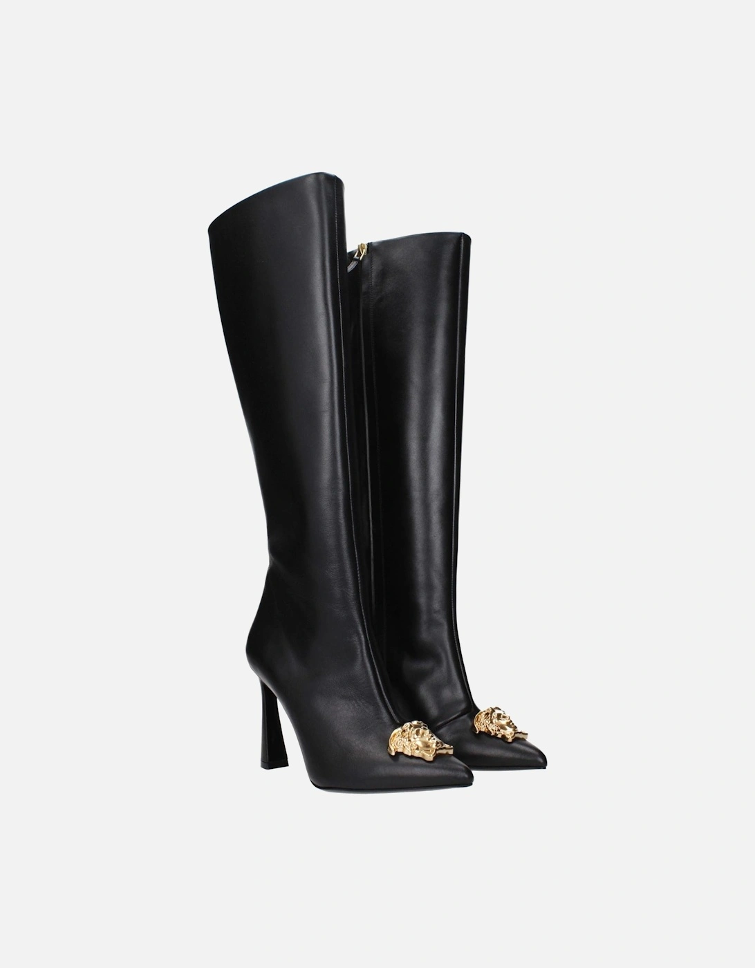 Leather Boots with High Heel and Zip Closure Women - Black