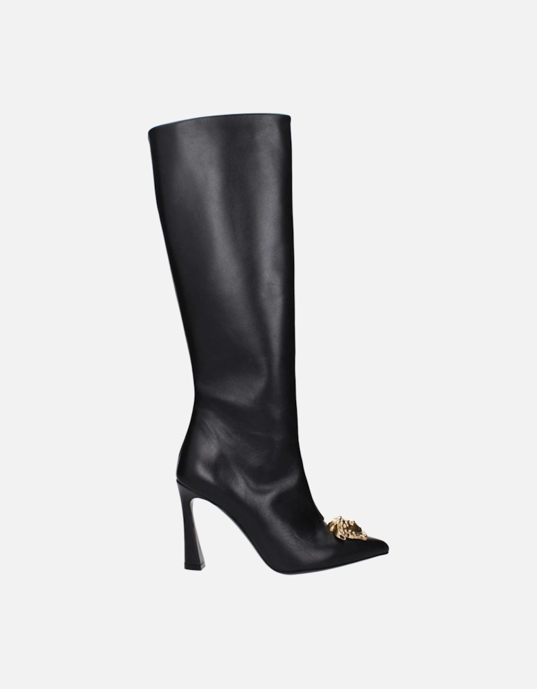 Leather Boots with High Heel and Zip Closure Women - Black
