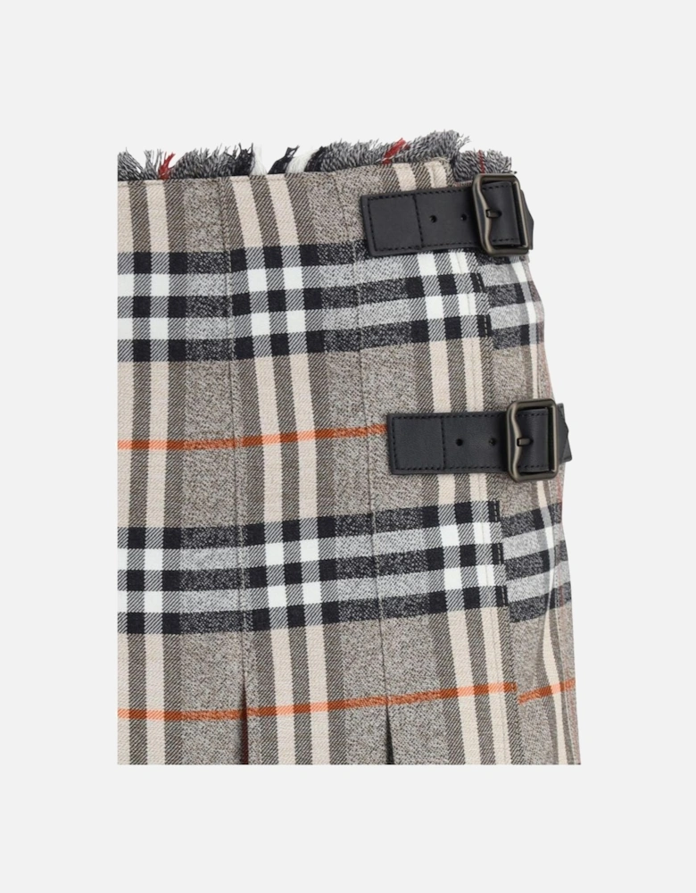 Check Archive Wool Pleated Miniskirt with Leather Straps Women - Gray