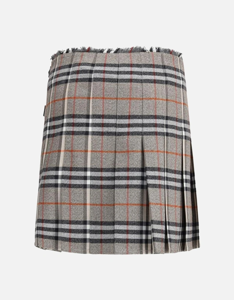 Check Archive Wool Pleated Miniskirt with Leather Straps Women - Gray