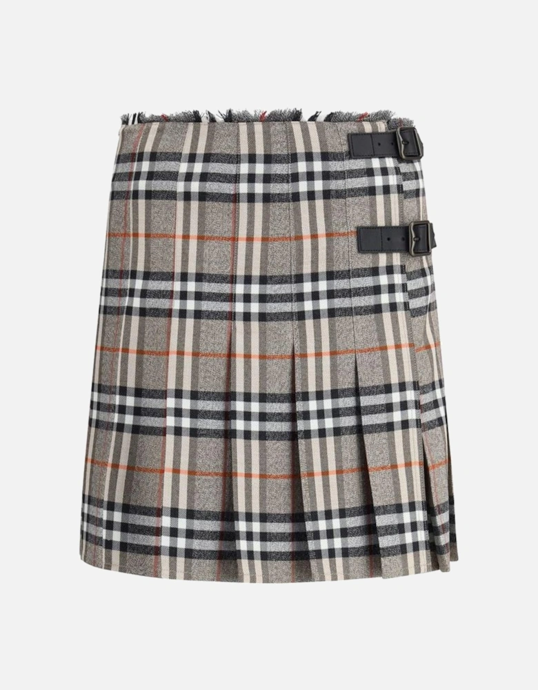 Check Archive Wool Pleated Miniskirt with Leather Straps Women - Gray
