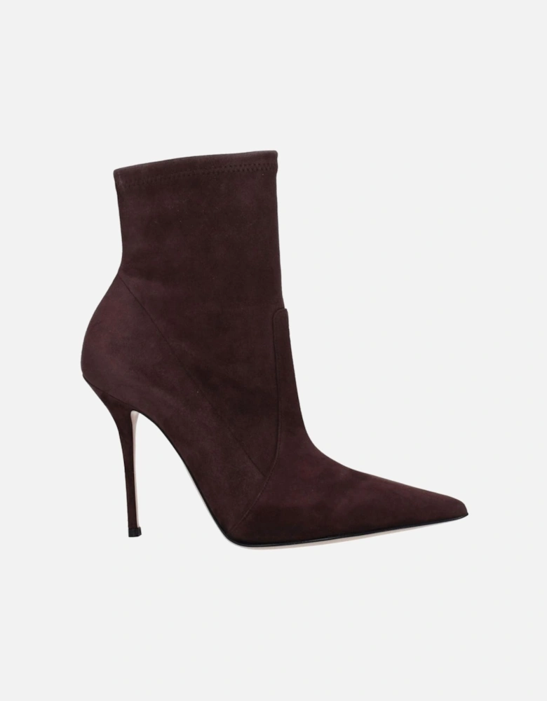Suede Pointy Toe High Heel Ankle Boots Women - Brown