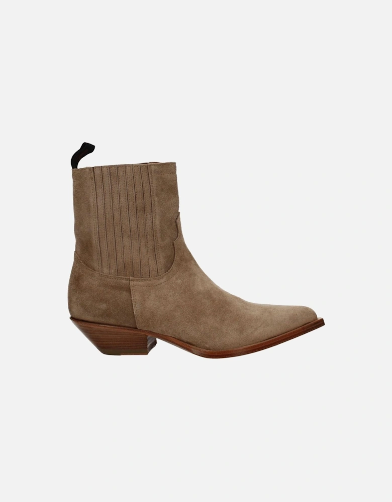 Suede Pointy Toe Ankle Boots with Mid Heels Women - Brown