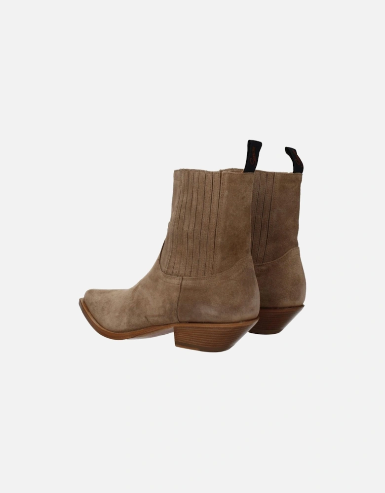 Suede Pointy Toe Ankle Boots with Mid Heels Women - Brown