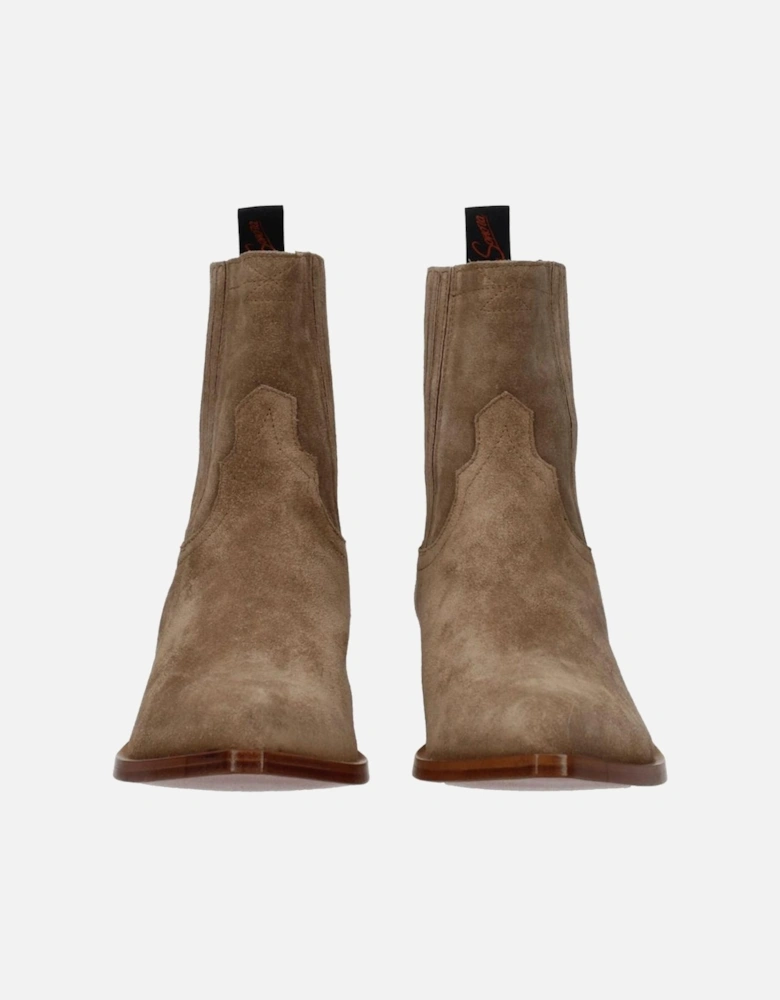 Suede Pointy Toe Ankle Boots with Mid Heels Women - Brown