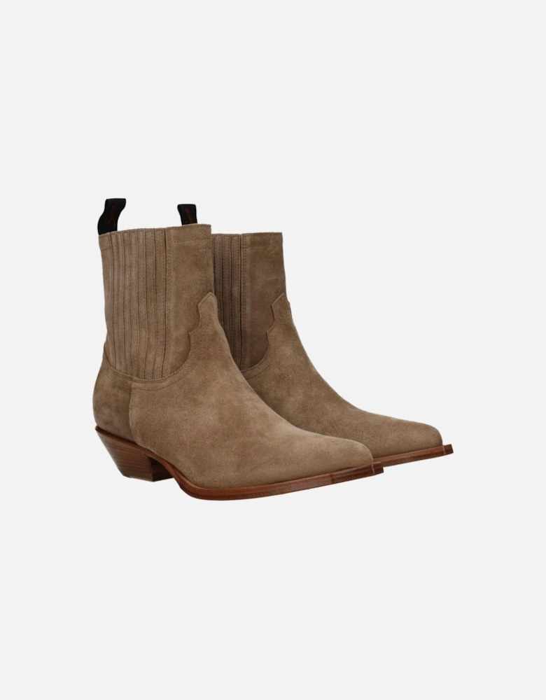 Suede Pointy Toe Ankle Boots with Mid Heels Women - Brown
