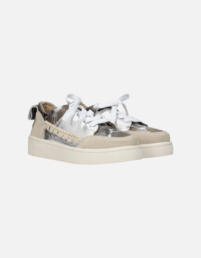 Leather Lace-Up Sneakers with Back Logo Women - Gray