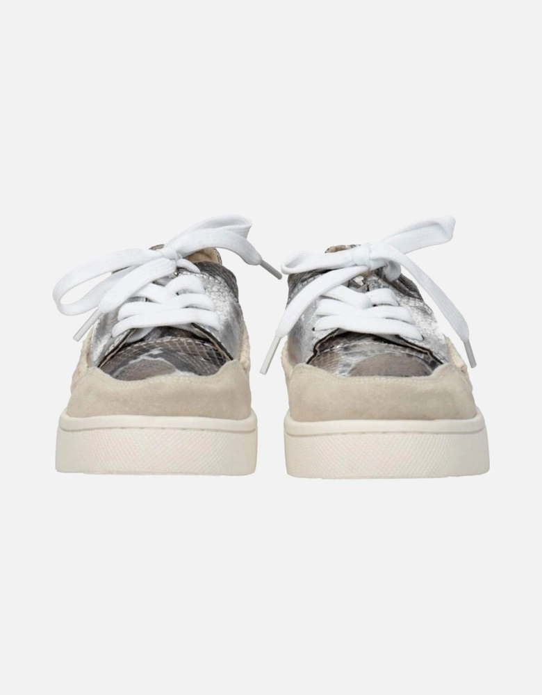 Leather Lace-Up Sneakers with Back Logo Women - Gray