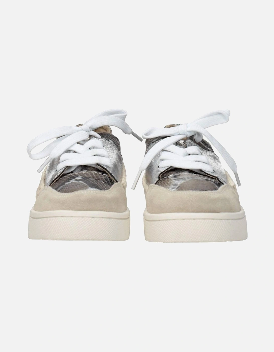 Leather Lace-Up Sneakers with Back Logo Women - Gray
