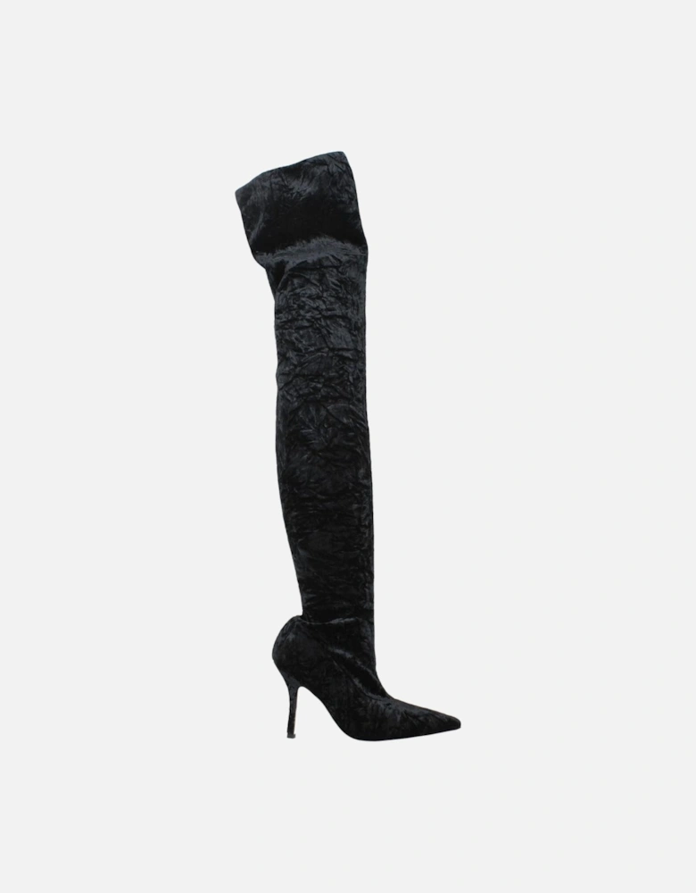 Velvet High Heel Pointed Toe Boots Women - Black