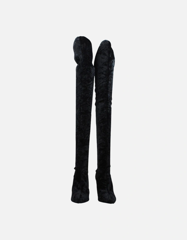 Velvet High Heel Pointed Toe Boots Women - Black
