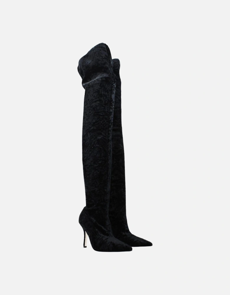 Velvet High Heel Pointed Toe Boots Women - Black