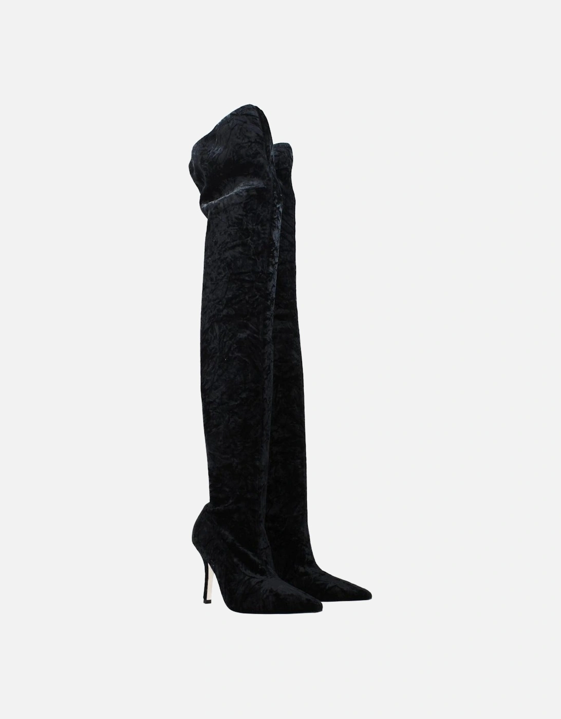 Velvet High Heel Pointed Toe Boots Women - Black