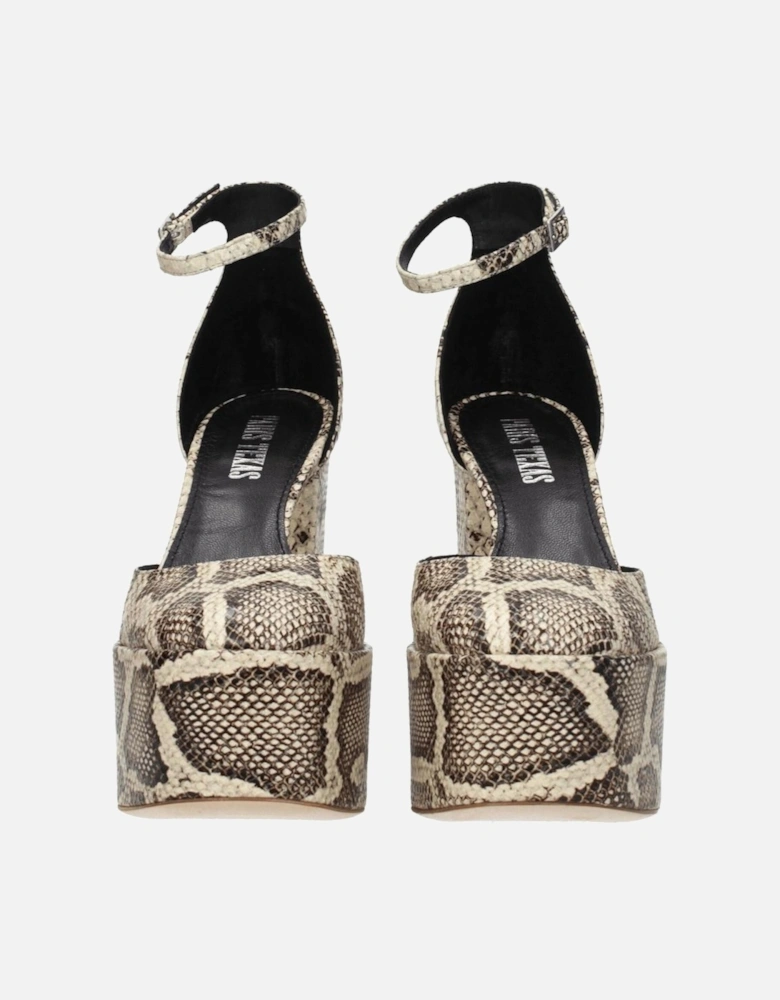 High Heel Leather Sandals with Buckle Closure Women - Beige