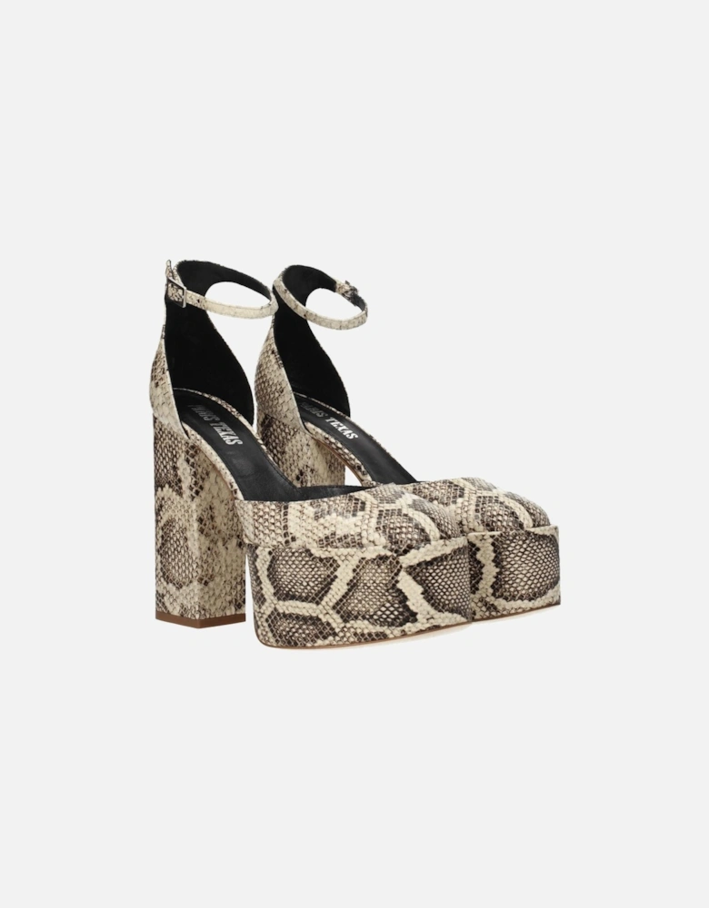 High Heel Leather Sandals with Buckle Closure Women - Beige
