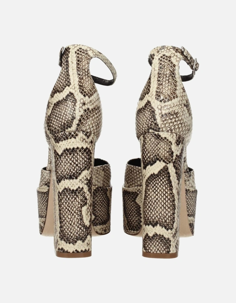 High Heel Leather Sandals with Buckle Closure Women - Beige