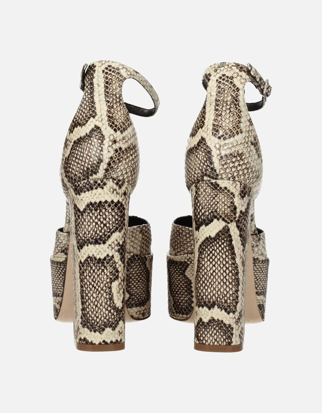 High Heel Leather Sandals with Buckle Closure Women - Beige