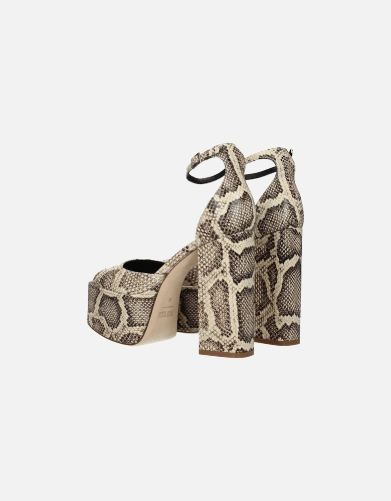 High Heel Leather Sandals with Buckle Closure Women - Beige