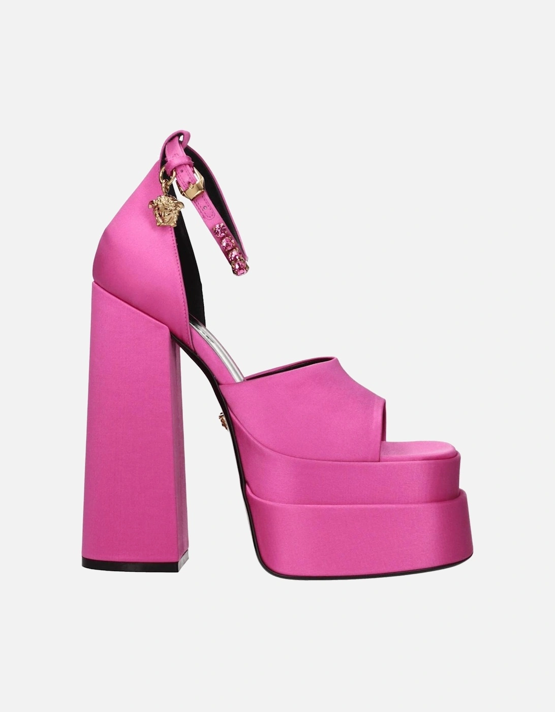 Satin High Heel Sandals with Rhinestone Detail Women - Pink, 6 of 5