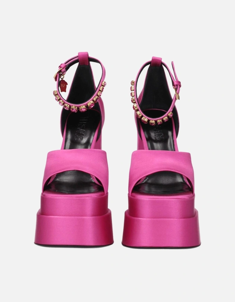 Satin High Heel Sandals with Rhinestone Detail Women - Pink